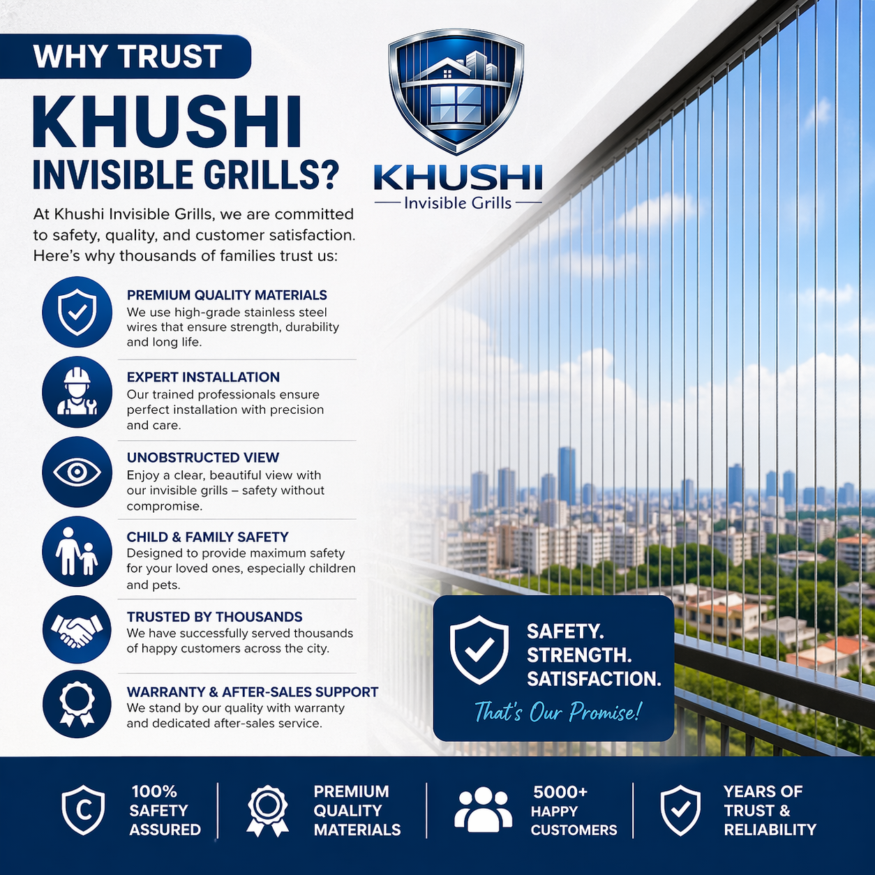 Why Trust Khushi Invisible Grills - Safety Strength Satisfaction